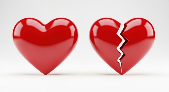 Broken heart and whole heart isolated on white background