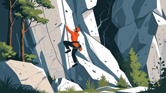 Rock Climbing Adventure: A Climber Ascends a Majestic Mountain