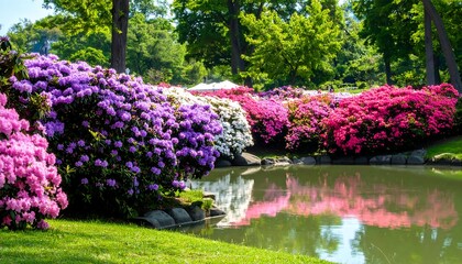 Obraz premium Vibrant floral display by a serene pond