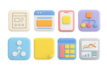 Colorful 3d app icons with soft glow for modern interface design