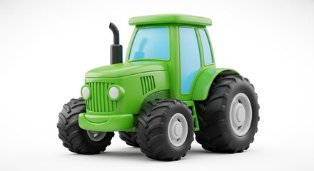 Obraz premium Bright green tractor toy isolated on white background
