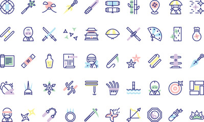 Japanese martial arts and culture Icons Modern Illustration Symbol Design Template for Web and Mobile UI. Editable Stroke Pictogram for Business Projects and Apps.