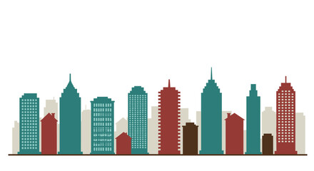 Obraz premium Modern flat cityscape with colorful buildings and minimalist design