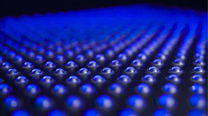 Fototapeta premium Technological Elegance Expressed through Blue LED Light Patterns on a Dark Setting, Soft Glow with Shallow Depth of Field