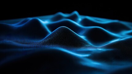 Blue LED Light Show on Dark Background, Technological Vibe with Gentle Illumination, Shallow Depth of Field Effect