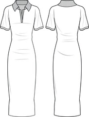 Collared knit bodycon dress Fashion Illustration, Vector, CAD, Technical Drawing, Flat Drawing, Template, Mockup.