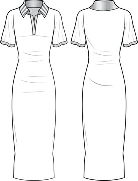 Collared knit bodycon dress Fashion Illustration, Vector, CAD, Technical Drawing, Flat Drawing, Template, Mockup.