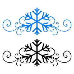 Logo con silueta de copo de nieve con filigrana caligráfica. Silueta con florituras para tarjetas y felicitaciones de Navidad  © teracreonte