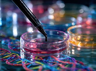 Colorful Lab Experiment with DNA and Pipette.