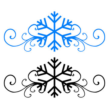 Logo con silueta de copo de nieve con filigrana caligr&aacute;fica. Silueta con florituras para tarjetas y felicitaciones de Navidad 
