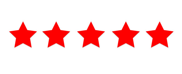 5 Red stars buyer feedback concept, five stars Rating review, Rating stars icon, Five star sign, Rating symbol isolated on transparent cutout
