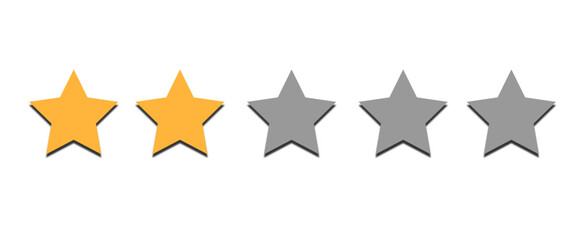Two stars buyer feedback concept, five stars Rating review, Top quality, Rating stars icon, Five star sign, Rating symbol isolated on transparent cutout