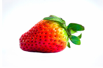 Bright red strawberries placed on a white background.