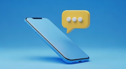 Modern smartphone with chat notification bubble on blue background
