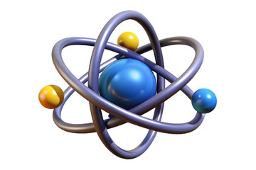3d atomic model featuring nucleus electrons orbiting in complex patterns isolated on transparent background