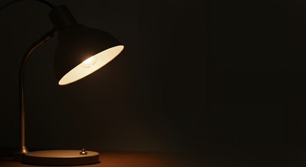 Warm-toned close-up mockup of a modern desk lamp emitting a soft glow against a dark background, ideal for showcasing home office