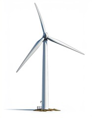 Sleek, three-bladed wind turbine on a tall white tower against a plain white background
