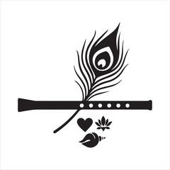 flute and peacock feather silhouette vector art illustration on white background © Sonda