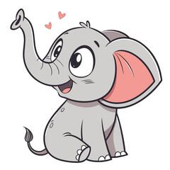 Cute cartoon baby elephant with big eyes and pink hearts floating above its head