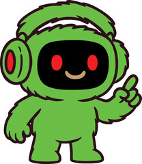 Obraz premium Happy robot. Vector ai character, music bot mascot isolated on transparent background, Artificial intelligence, trendy technology, support service