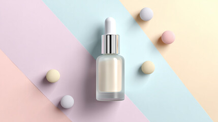 Serene Skincare Serum Display: A sleek glass bottle, the epitome of elegance, elegantly showcasing skincare serum.