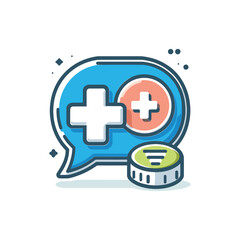 Colorful speech bubble with plus signs and coin icon