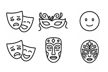 Theater and masquerade masks in minimalist line art design