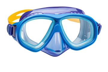 Bright blue snorkeling mask with clear lenses and adjustable strap for underwater adventures