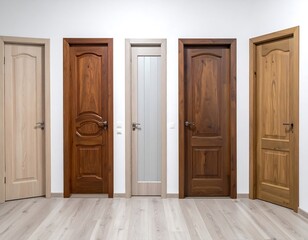 Interior display of various wooden doors