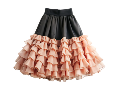  a black dress with a pink ruffled skirt on white background 'PNG AI Generated.