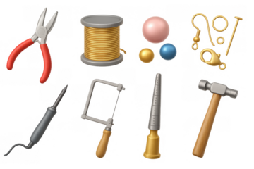 Jewelry tools and materials collection with realistic design for crafting