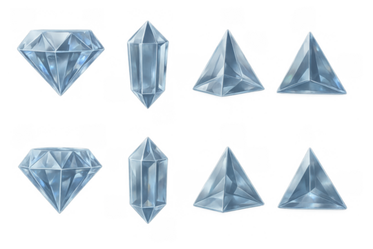 Geometric crystal shapes collection: diamond, prism, pyramid, triangle