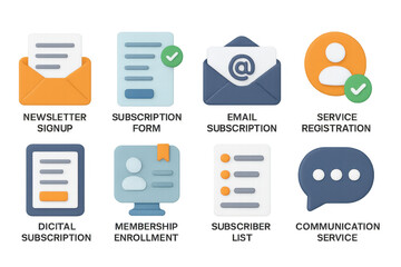 Subscription signup icons with 3d elements for digital services and communication platforms