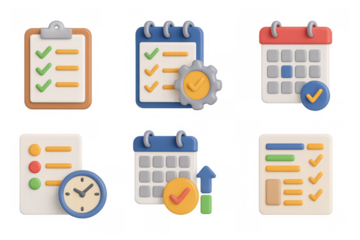 3d colorful calendar and task icons for digital planning and organization