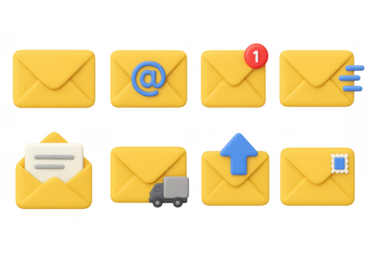 Email icons set: modern 3d design with notifications and updates