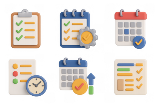 3d colorful calendar and task icons for digital planning and organization