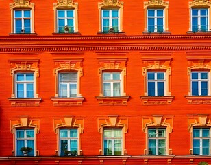 Fototapeta premium Ornate facade of a vibrant red building