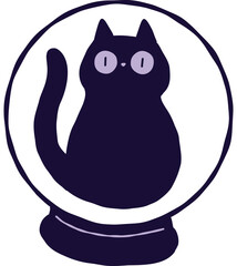 Black Cat Crystal Ball Illustration