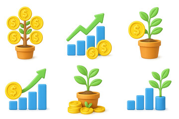 3d growth concept with money trees and financial charts