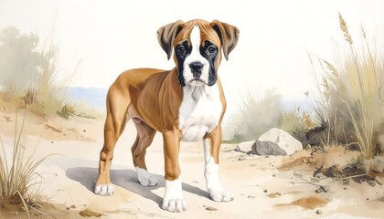 Digital painting of a Boxer puppy