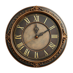 Vintage round clock with ornate Roman numerals and decorative antique wall design for home decor