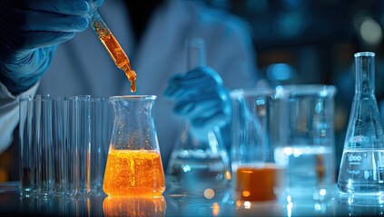Scientist conducting chemical experiment in a laboratory.