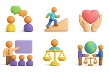 3d human figures representing communication, teamwork, and growth concepts