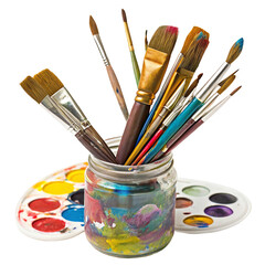Colorful collection of paintbrushes in jar for creative painting and artistic expression projects