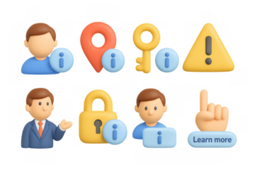 3d business icons set with information, security, and alert symbols