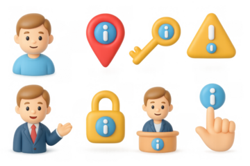 3d cartoon icons for business and security concepts
