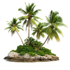 Tropical island with lush palm trees and vibrant greenery in serene natural paradise setting view