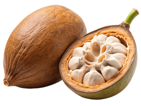 Fresh baobab fruits on white surface isolated on white background. Suitable for marketing or business purposes. Panoramic banner with place for text. PNG file