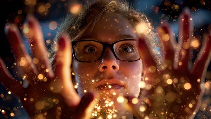 Teenage Girl with Sparkling Hands, Wonder and Imagination.