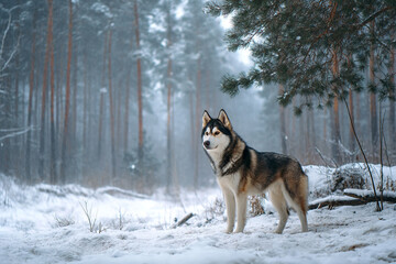 Naklejka premium Close-up Portrait of Siberian Husky with Blue Eyes